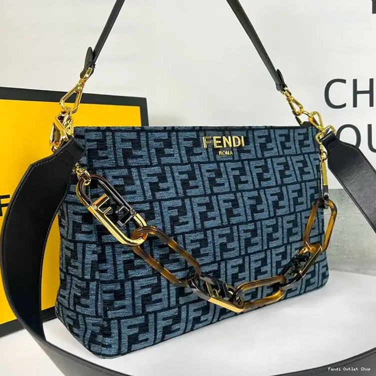 Affordable Bag O'Lock Tapestry In Fabric Blue Fendi FF Zip Shoulder 0405 HOT SALE